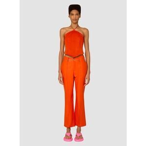NWT Amy Lynn Amber Faux Leather Flare V Front Trouser Pant Orange Size Medium